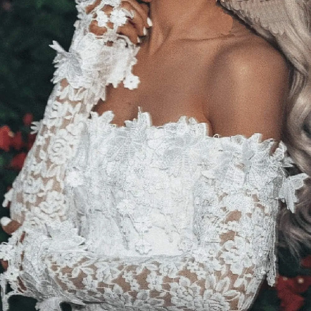 Women's Bodycon Dresses 2025 Long Sleeve V Neck Off Shoulder Lace Midi Dress Summer Fitted Casual Sundress