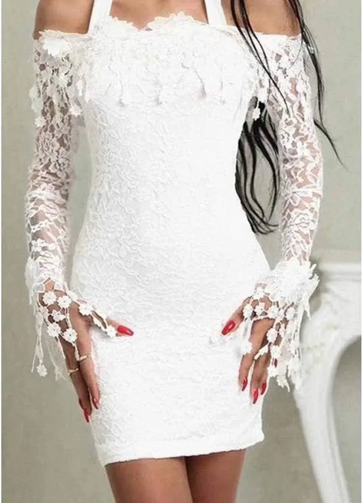 Women's Bodycon Dresses 2025 Long Sleeve V Neck Off Shoulder Lace Midi Dress Summer Fitted Casual Sundress
