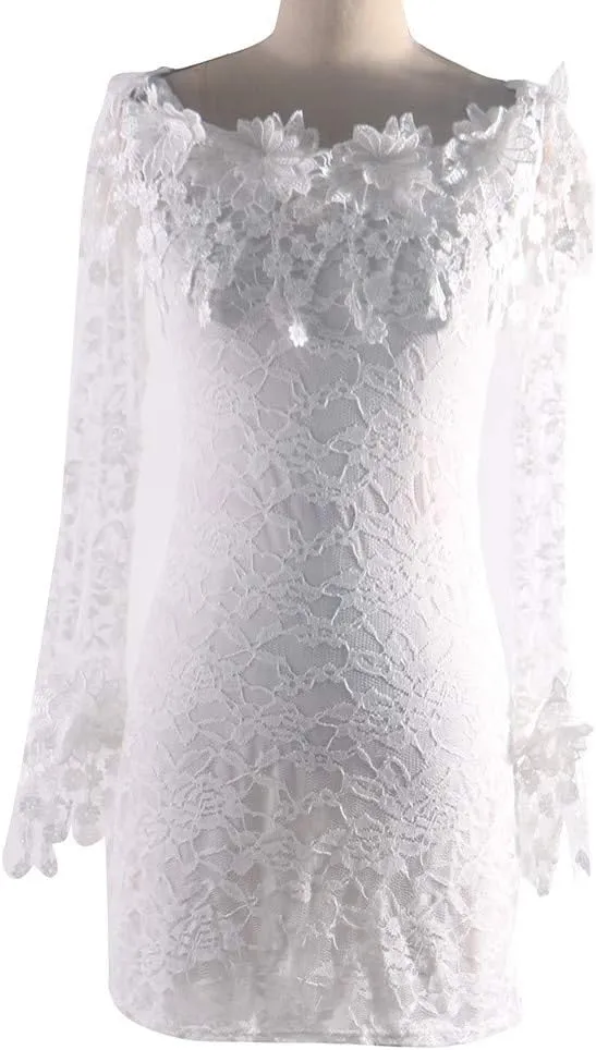Women's Bodycon Dresses 2025 Long Sleeve V Neck Off Shoulder Lace Midi Dress Summer Fitted Casual Sundress