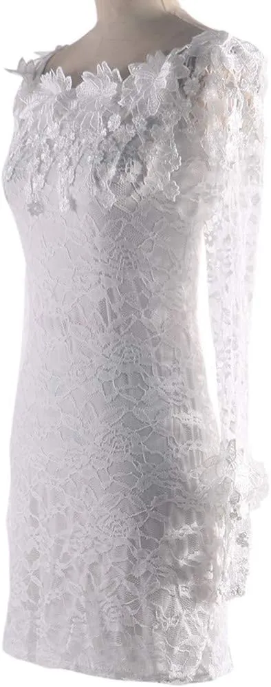 Women's Bodycon Dresses 2025 Long Sleeve V Neck Off Shoulder Lace Midi Dress Summer Fitted Casual Sundress