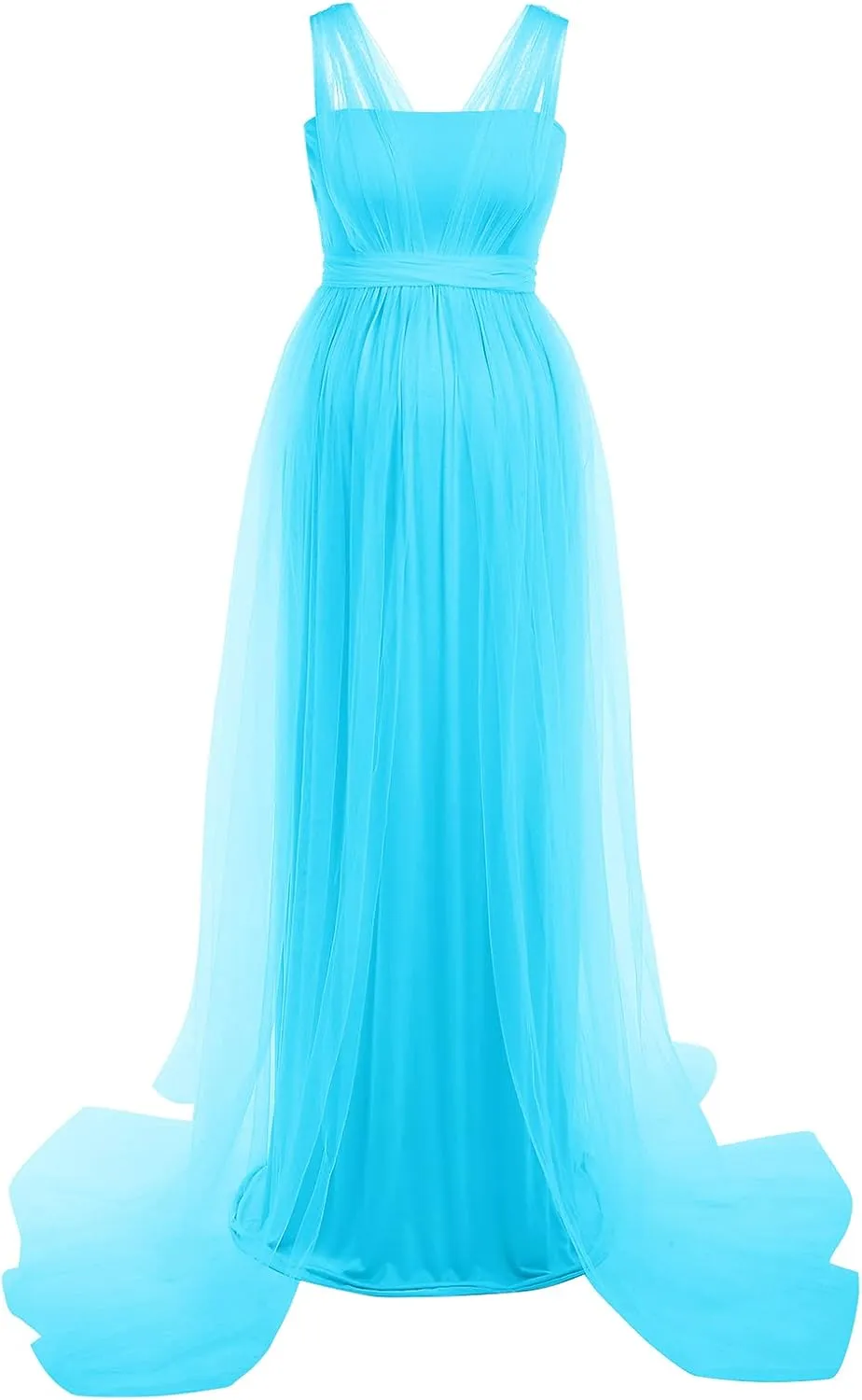 Women's Convertible Multi Way Wrap Tulle Maternity Dress Fit Maxi Off Shoulder Evening Gown for Photoshoot Baby Shower