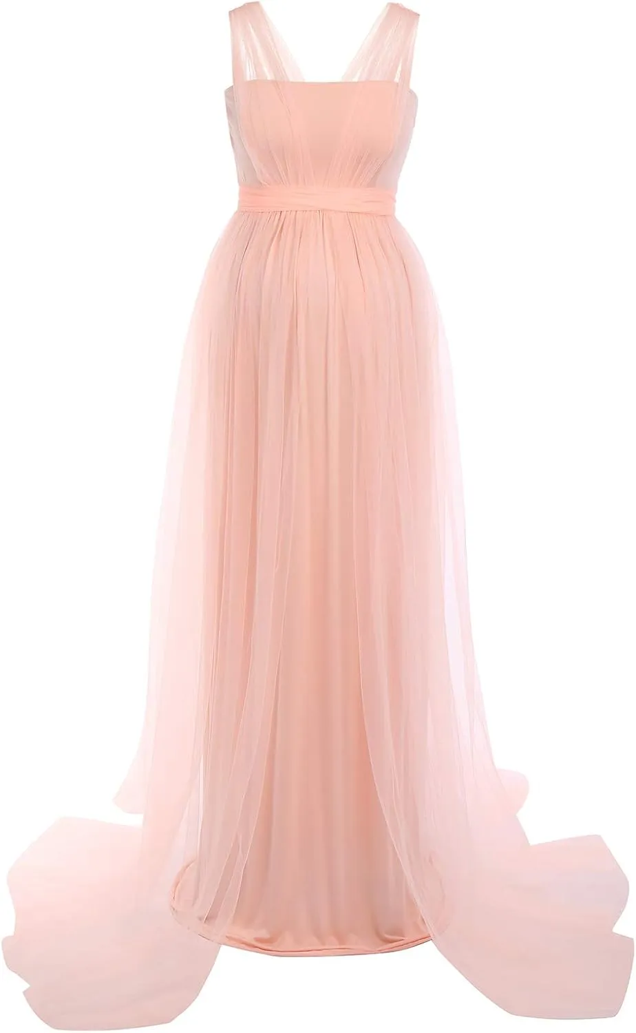 Women's Convertible Multi Way Wrap Tulle Maternity Dress Fit Maxi Off Shoulder Evening Gown for Photoshoot Baby Shower