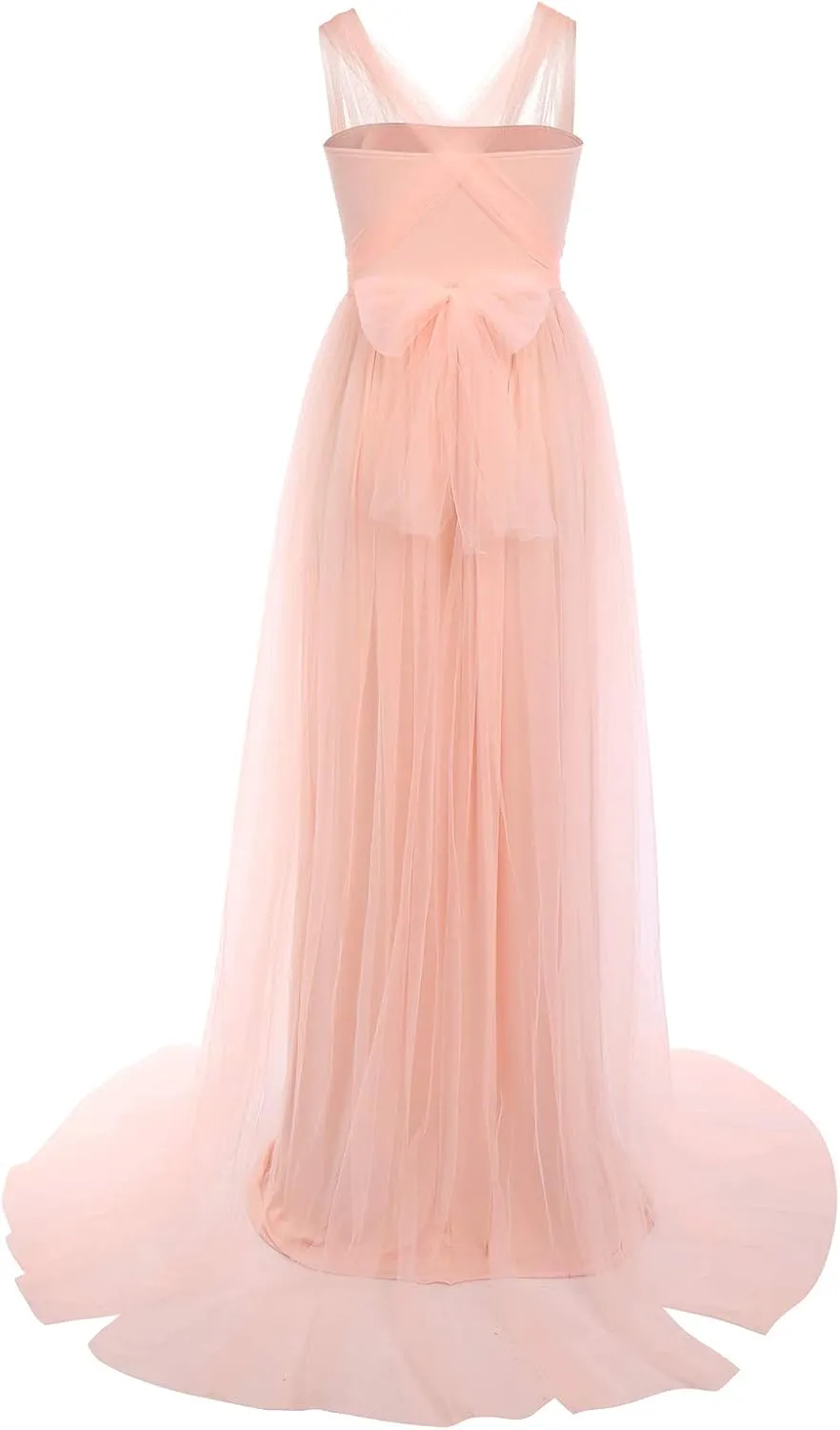 Women's Convertible Multi Way Wrap Tulle Maternity Dress Fit Maxi Off Shoulder Evening Gown for Photoshoot Baby Shower
