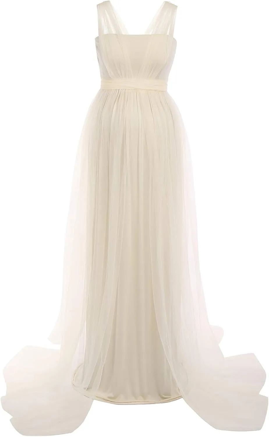 Women's Convertible Multi Way Wrap Tulle Maternity Dress Fit Maxi Off Shoulder Evening Gown for Photoshoot Baby Shower