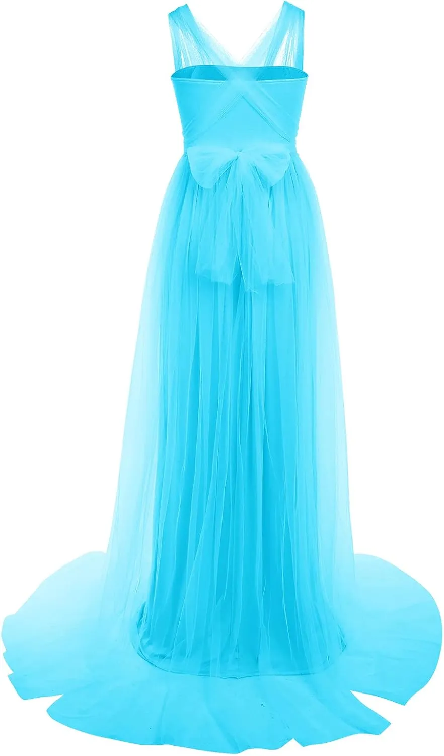 Women's Convertible Multi Way Wrap Tulle Maternity Dress Fit Maxi Off Shoulder Evening Gown for Photoshoot Baby Shower