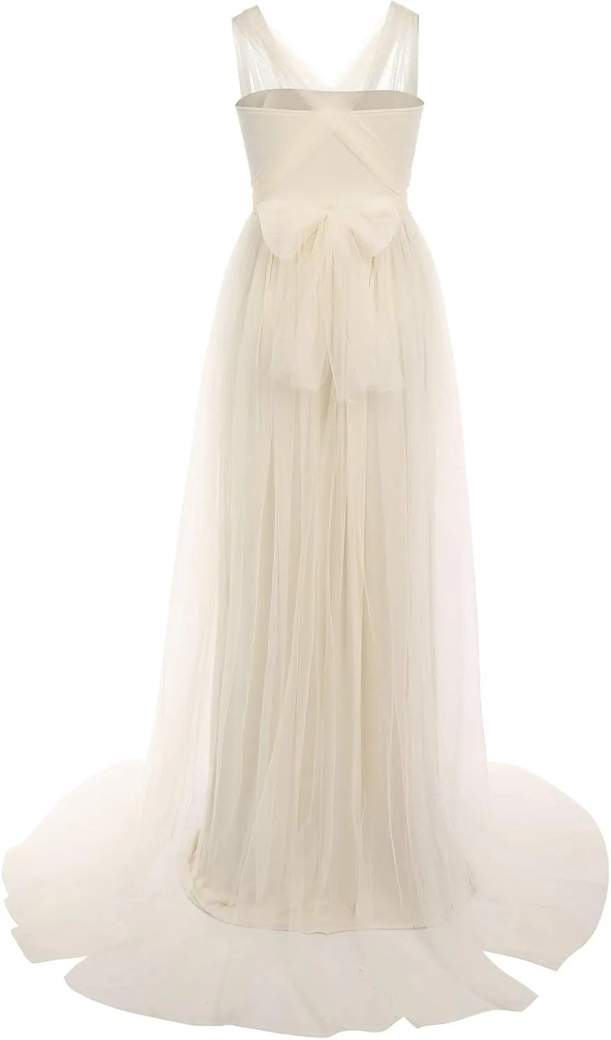 Women's Convertible Multi Way Wrap Tulle Maternity Dress Fit Maxi Off Shoulder Evening Gown for Photoshoot Baby Shower
