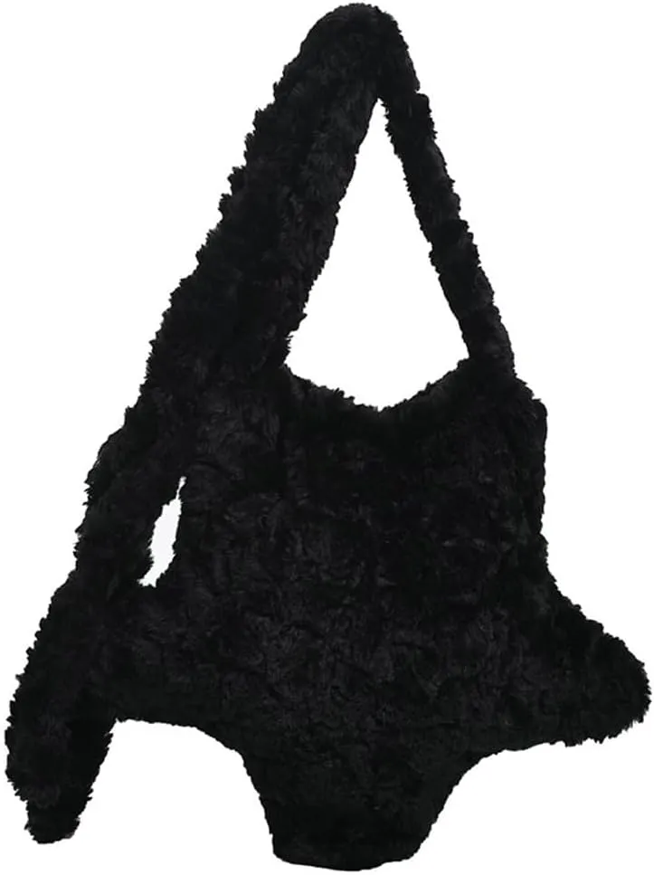 Women's Fuzzy Crossbody Bag Stylish Star Shape Tote Bag Large Capacity Cute Fluffy Shoulder Bag Y2k Satchel Purse 2024