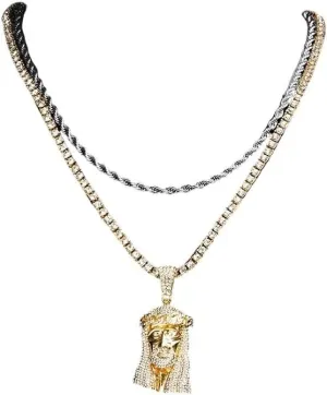 Women's Necklace Jesus Pendant Gold Color Box Chain For Men Head Face Christian Fashion Jewelry PTPNU1786