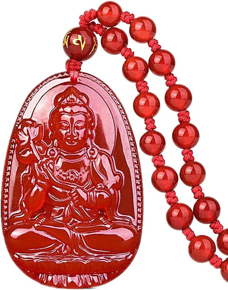 Women's Necklaces Men's Necklaces Buddha Pendant Necklace Bodhisattva Amulet Talisman Made of Agate Gemstone red green Kwan-Yin guan yin
