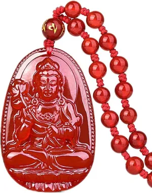 Women's Necklaces Men's Necklaces Buddha Pendant Necklace Bodhisattva Amulet Talisman Made of Agate Gemstone red green Kwan-Yin guan yin