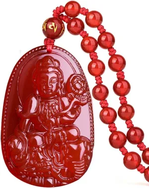 Women's Necklaces Men's Necklaces Buddha Pendant Necklace Bodhisattva Amulet Talisman Made of Agate Gemstone red green (red agate Samantabhadra (Worthy))