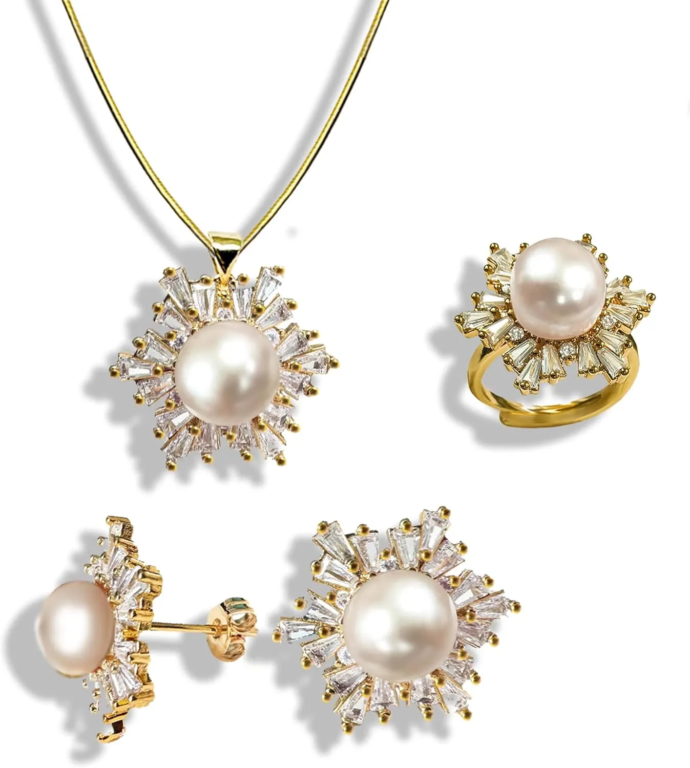 Women's pearl jewelry set, including earrings ring and necklace, pearl necklaces for womensuitable for all seasons, as a bride and bridesmaid gifts