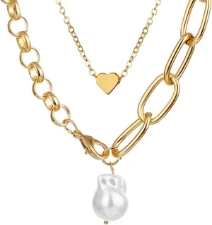 Women's Pearl Strand Necklaces Pendants Choker Chain,Gold Love Heart Layered Pearl Chain Necklace,Silver Pearl Necklaces Women Wedding Jewelry