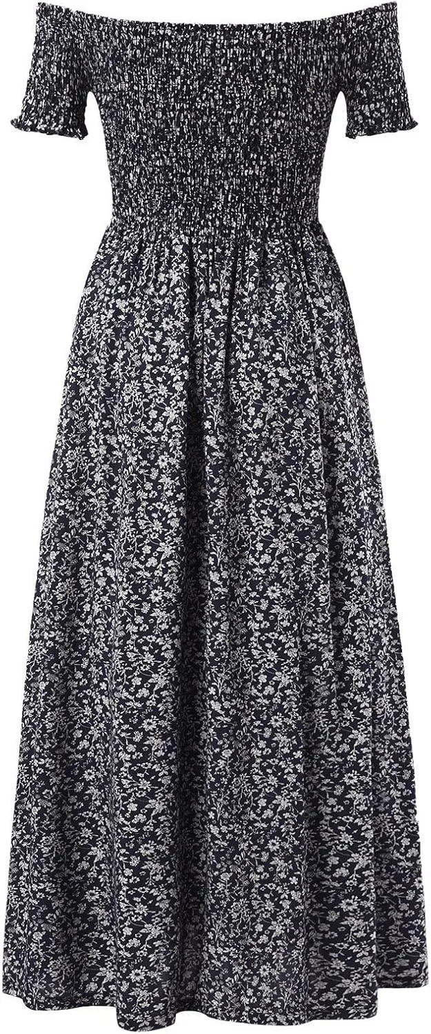 Women's Plus Size Maxi Long Dress Sexy Off Shoulder Sundress Bohemian Style Floral Print Slit Dress Vestidos