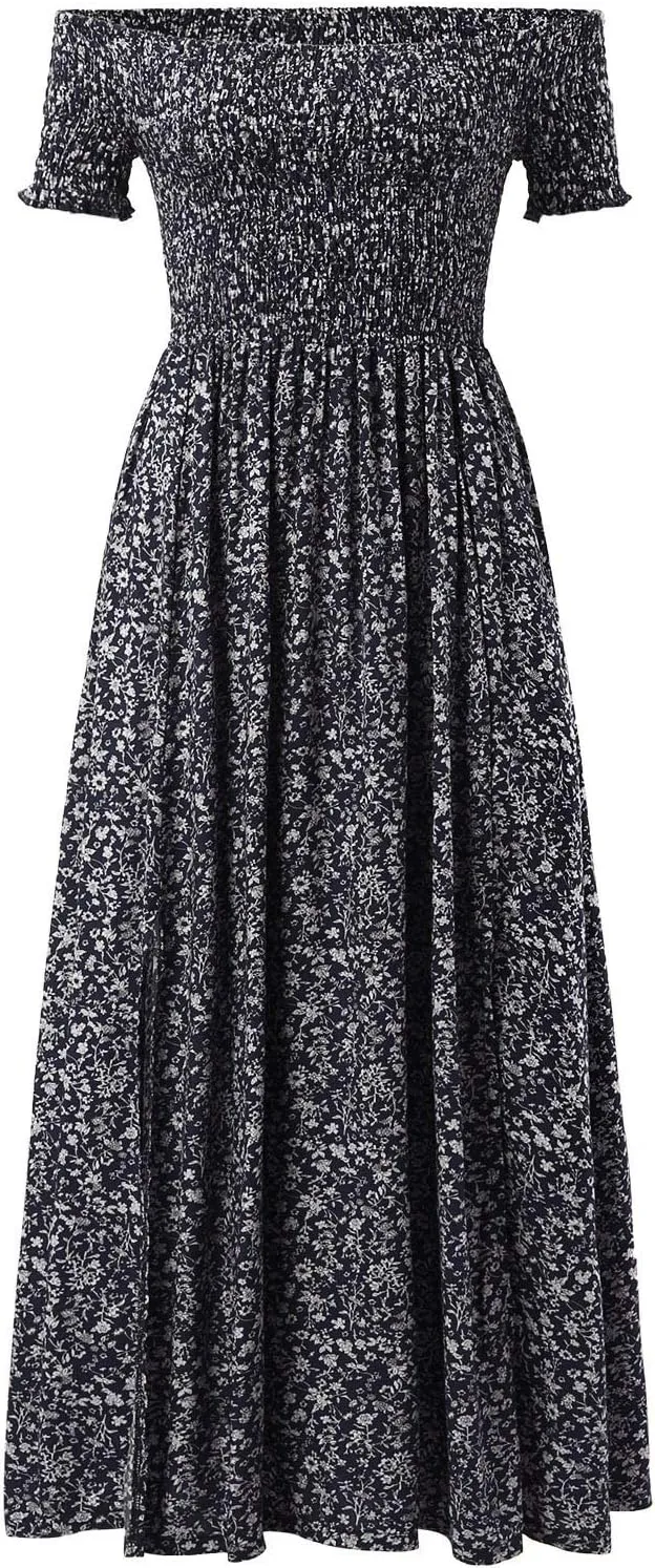 Women's Plus Size Maxi Long Dress Sexy Off Shoulder Sundress Bohemian Style Floral Print Slit Dress Vestidos