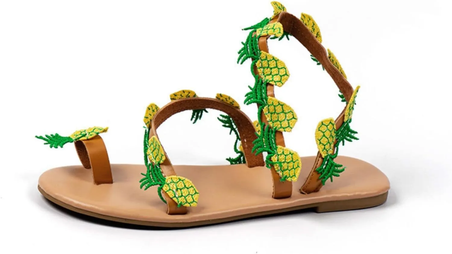 Women's Sandals Flat Summer Strawberry Decoration Flock Slip On Casual Open Toe Flat Soft Breathable Shoes