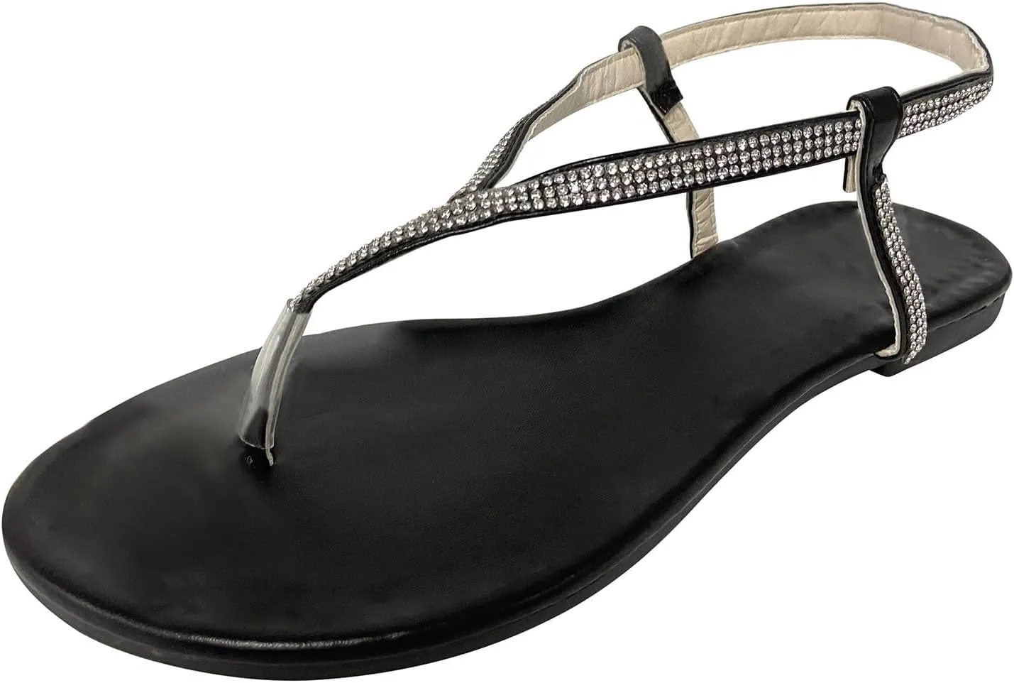 Women's Sandals Rhinestone Flat Summer Shoes T-Strap Thong Bohemian Casual Dressy Comfortable Sandals for Women
