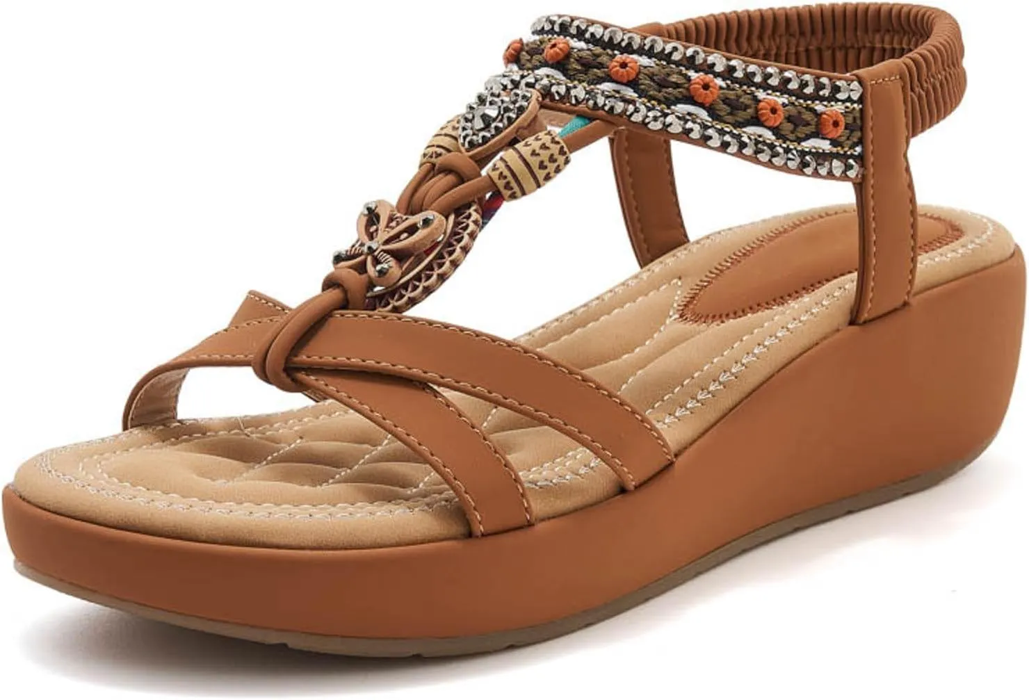 Women's Wedge Sandals Orthopedic Bohemian Platform Sandals Jeweled Beaded Sandals Ankle Strap Dressy 2025 Summer Beach Shoes
