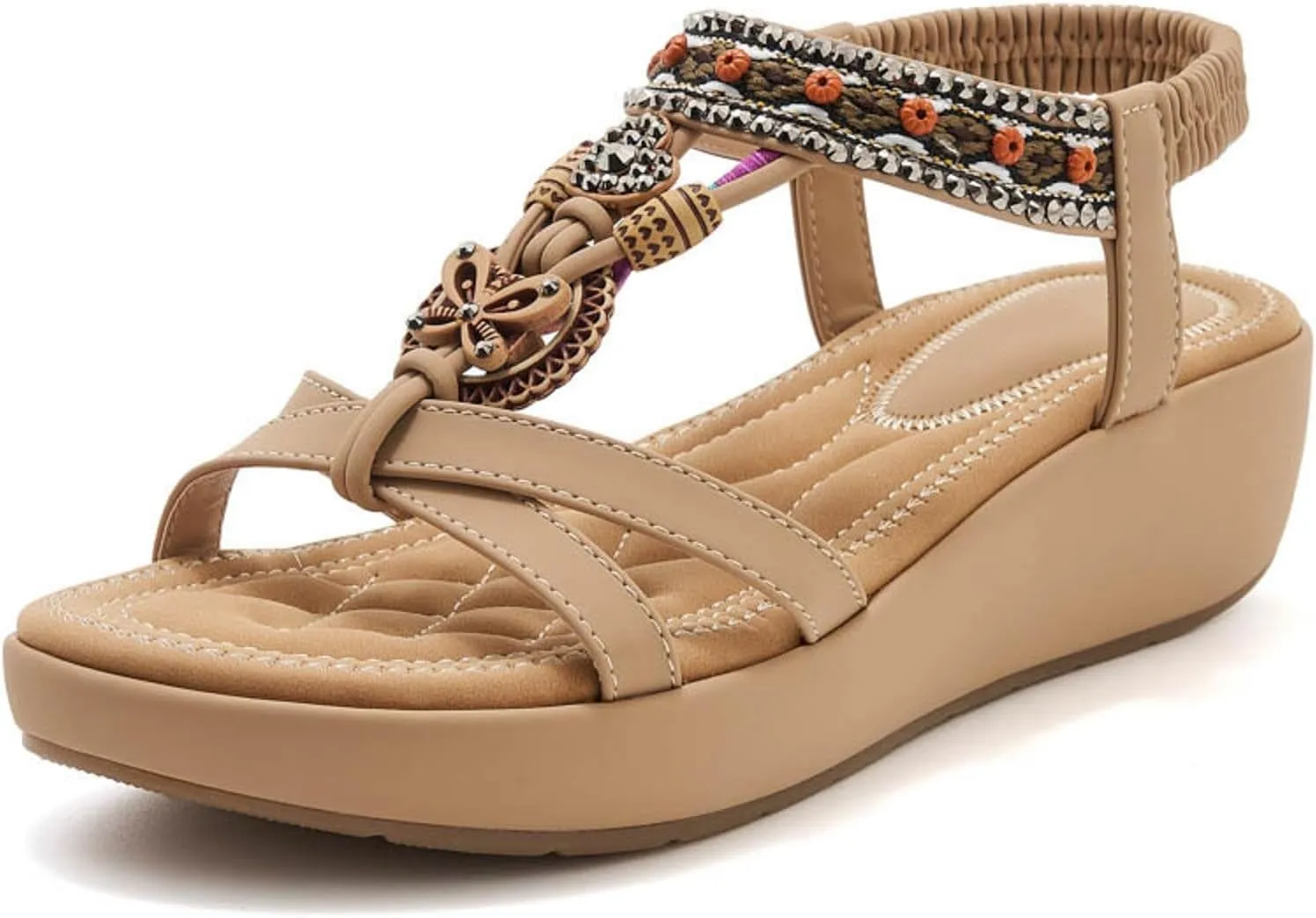 Women's Wedge Sandals Orthopedic Bohemian Platform Sandals Jeweled Beaded Sandals Ankle Strap Dressy 2025 Summer Beach Shoes