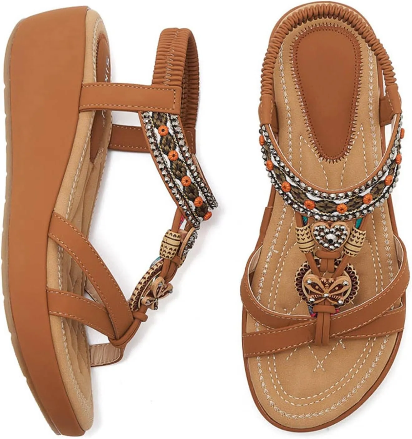 Women's Wedge Sandals Orthopedic Bohemian Platform Sandals Jeweled Beaded Sandals Ankle Strap Dressy 2025 Summer Beach Shoes