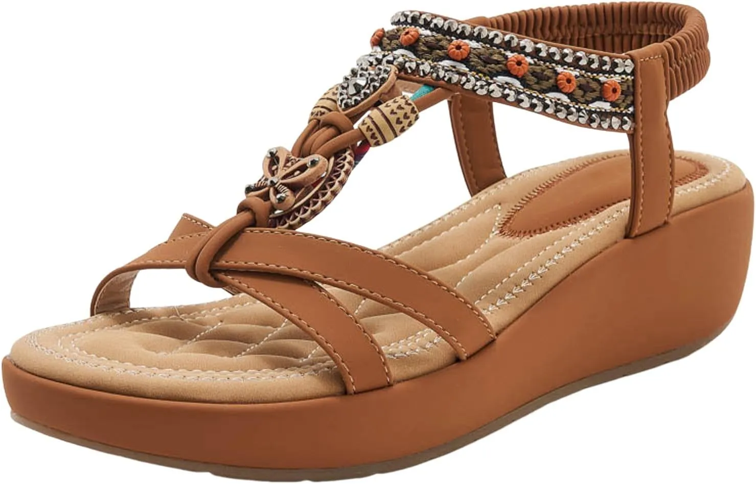 Women's Wedge Sandals Orthopedic Bohemian Platform Sandals Jeweled Beaded Sandals Ankle Strap Dressy 2025 Summer Beach Shoes