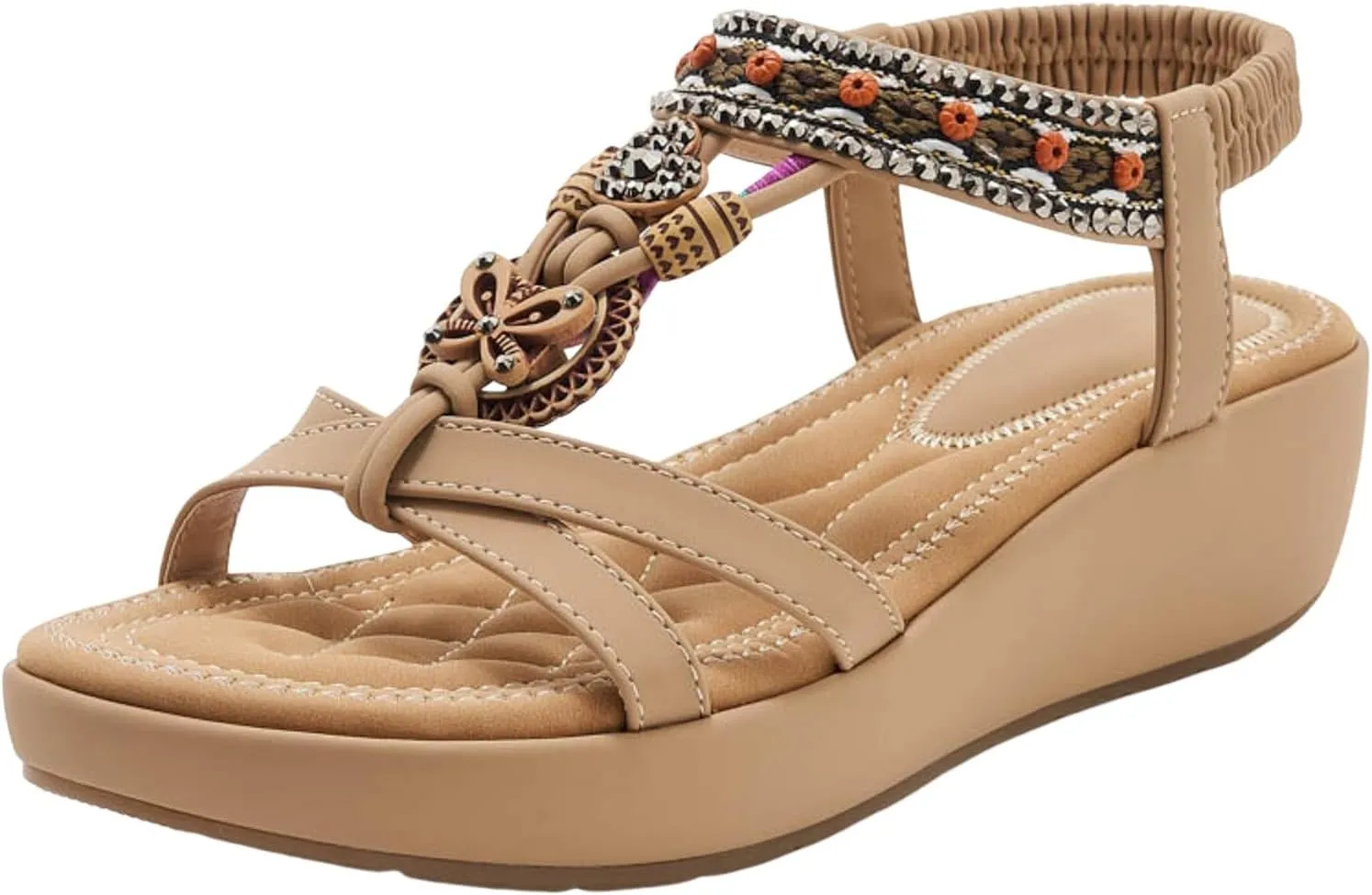 Women's Wedge Sandals Orthopedic Bohemian Platform Sandals Jeweled Beaded Sandals Ankle Strap Dressy 2025 Summer Beach Shoes