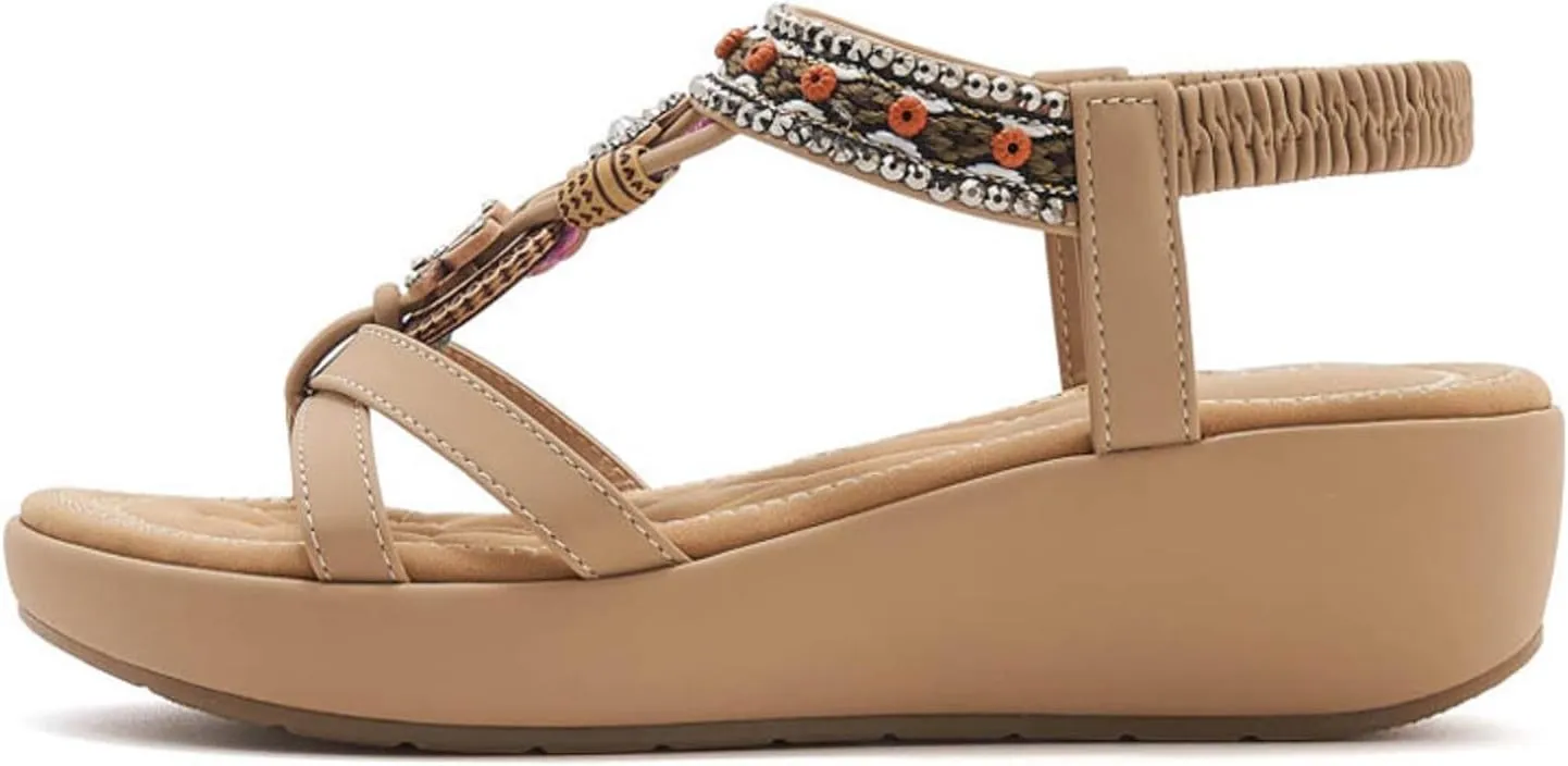 Women's Wedge Sandals Orthopedic Bohemian Platform Sandals Jeweled Beaded Sandals Ankle Strap Dressy 2025 Summer Beach Shoes