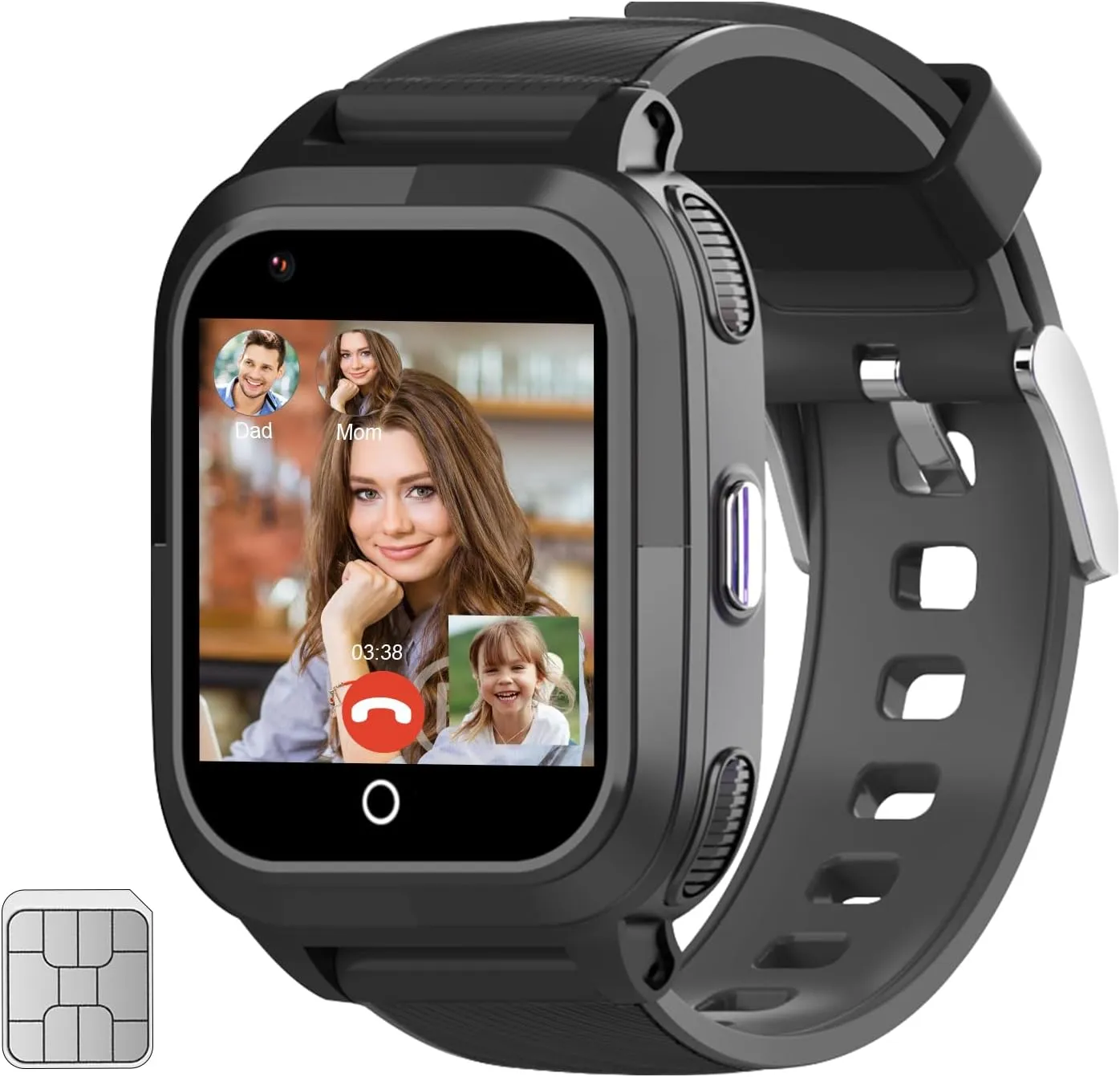 wonlex Kids Smartwatches with SIM Card, 4G Kids GPS Tracker Whatsapp Line Real-time Calling Voice Message SOS Camera, Birthday Gifts for Girls Boys Aged 5-12(Black)