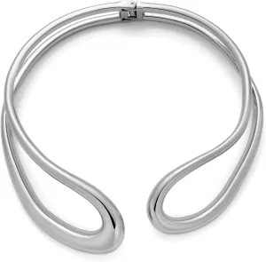 WOWORAMA Chunky Choker Collar Necklace for Women Double Layer Teardrop Collar Necklaces Heavy Bold Statement Choker Necklace Spring Metal Open Cuff Choker Necklace