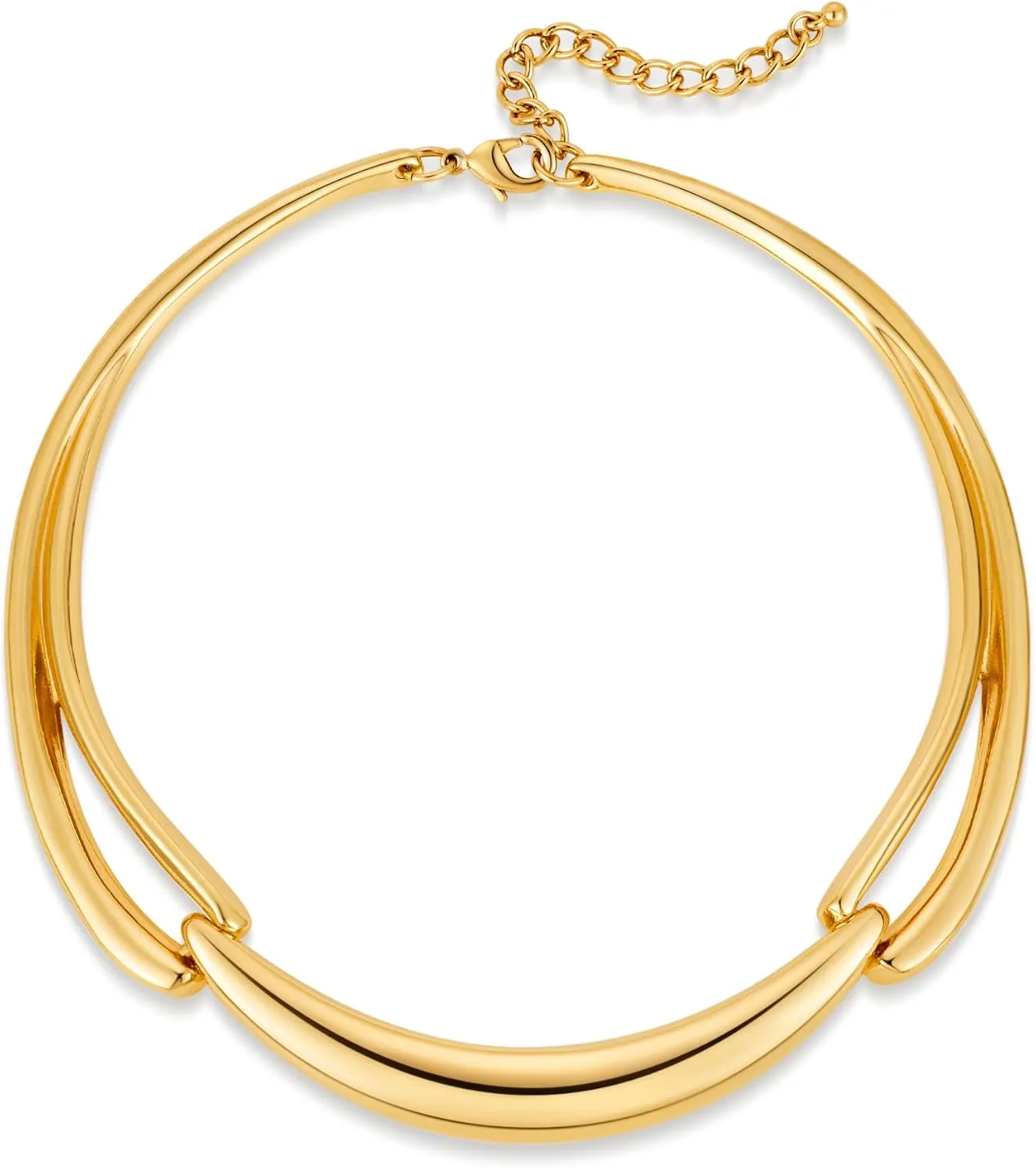 WOWORAMA Chunky Gold Statement Necklace for Women Polished Gold Choker Collar Necklaces Trendy Statement Choker Necklace Metal Open Cuff Necklaces