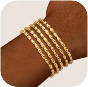 Wowshow Gold Bracelets for Women, 18K Gold Plated Beaded Bracelet Stackable Jewelry Sets for Mother's Day Gifts Christmas Birthday