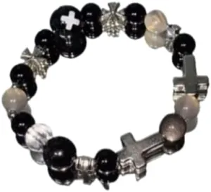 XAM Tarnish-Resistant Titanium Steel Beaded Bracelet  Vintage-Inspired Cross Charm for Everyday Wear and Special Occasions