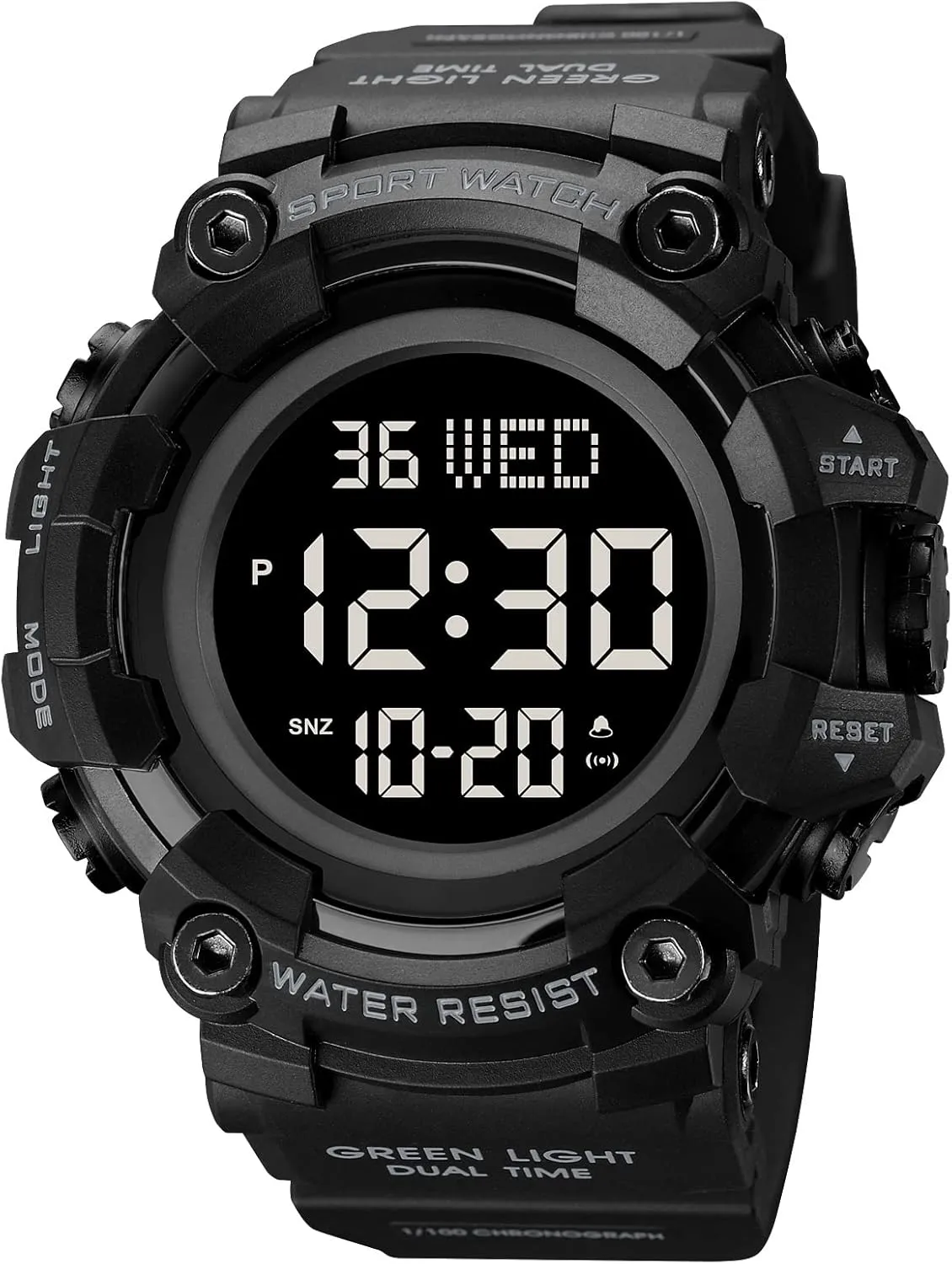 XCZAP Large Dial Stopwatch Mens Watches LED Light Digital Wristwatches 5Bar Waterproof Countdown Clock