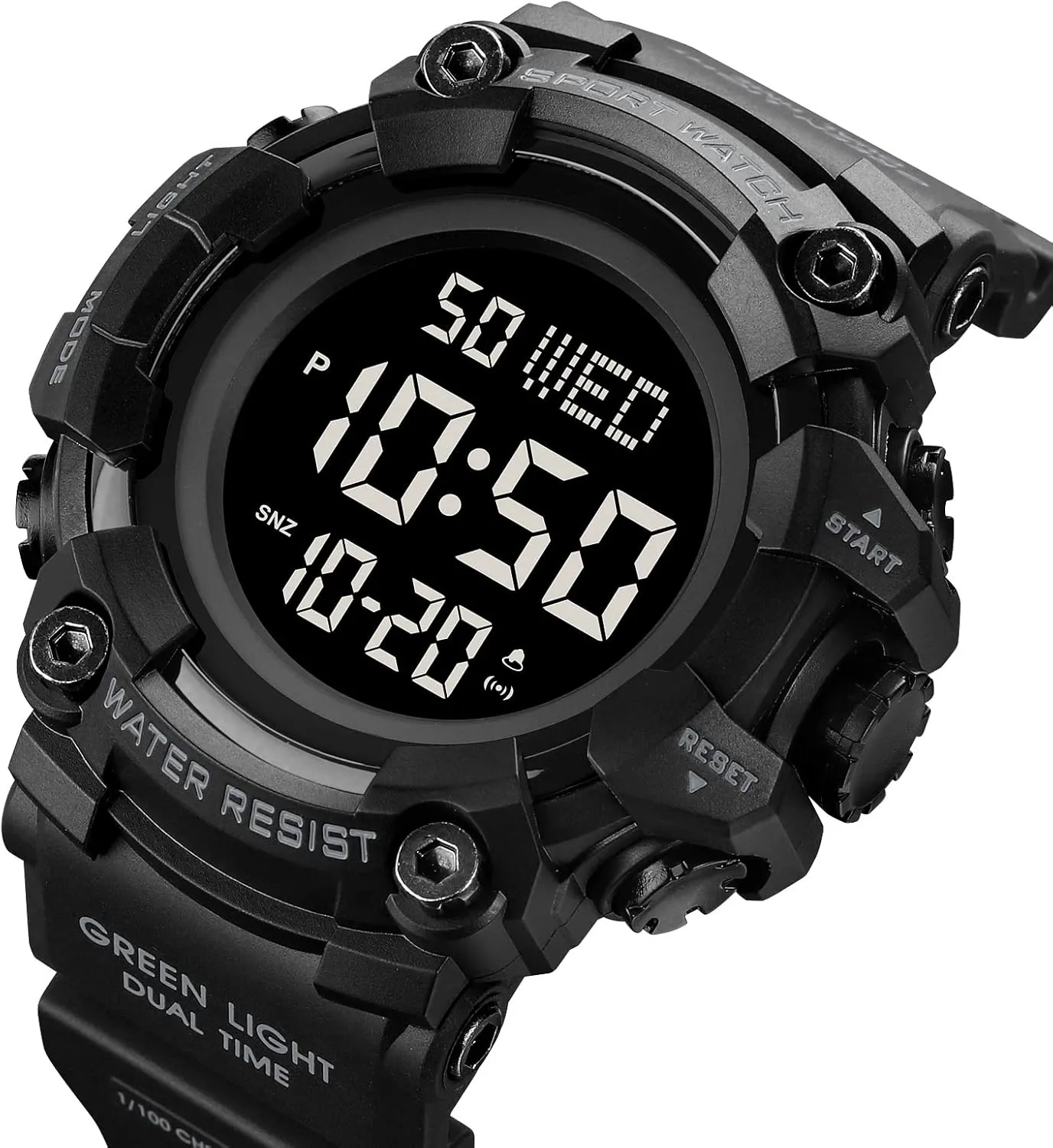 XCZAP Large Dial Stopwatch Mens Watches LED Light Digital Wristwatches 5Bar Waterproof Countdown Clock