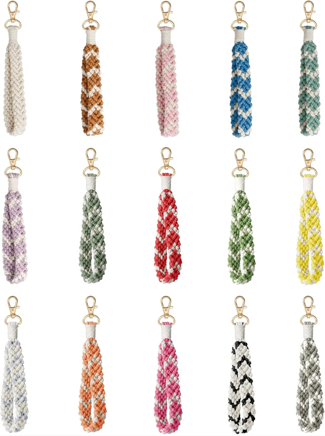 XGALBLA Boho Macrame Keychain Bracelet Handmade Wristlet Keyring Two-tone Wrist Lanyard for Women Girls