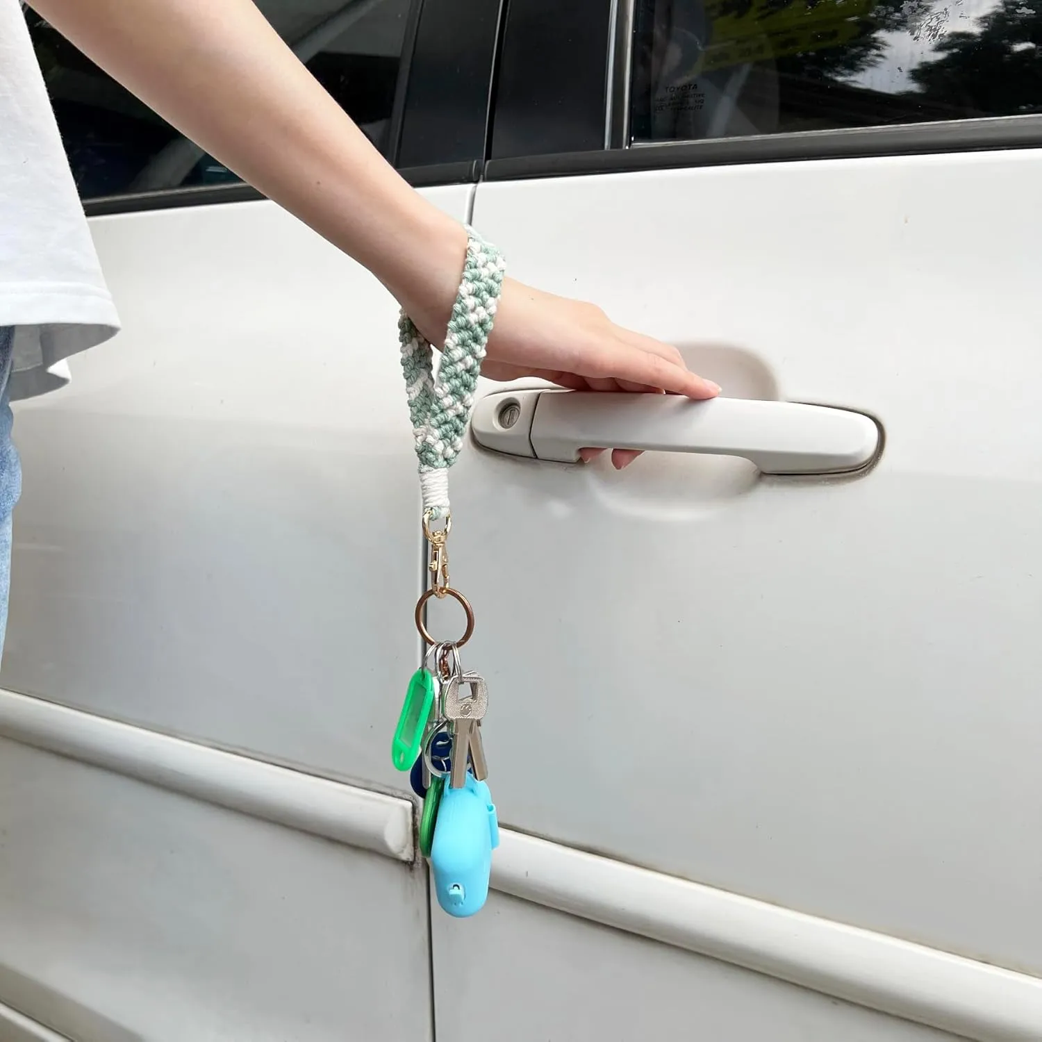 XGALBLA Boho Macrame Keychain Bracelet Handmade Wristlet Keyring Two-tone Wrist Lanyard for Women Girls