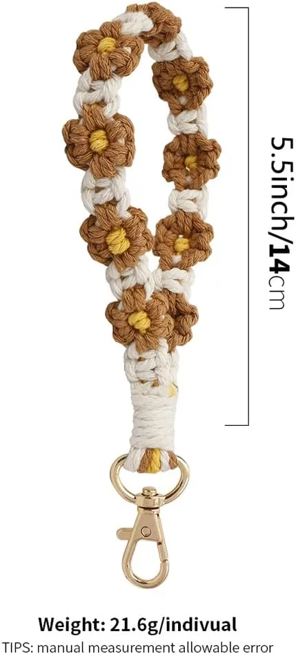 XGALBLA Cute Macrame Keychain Boho Handmade Weave Wristlet Bracelet Keychain Floral Wrist Lanyard Keyring Holder for Women