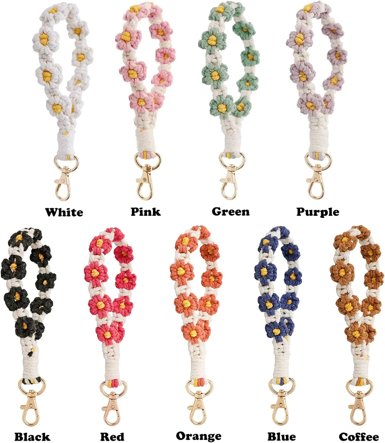 XGALBLA Cute Macrame Keychain Boho Handmade Weave Wristlet Bracelet Keychain Floral Wrist Lanyard Keyring Holder for Women