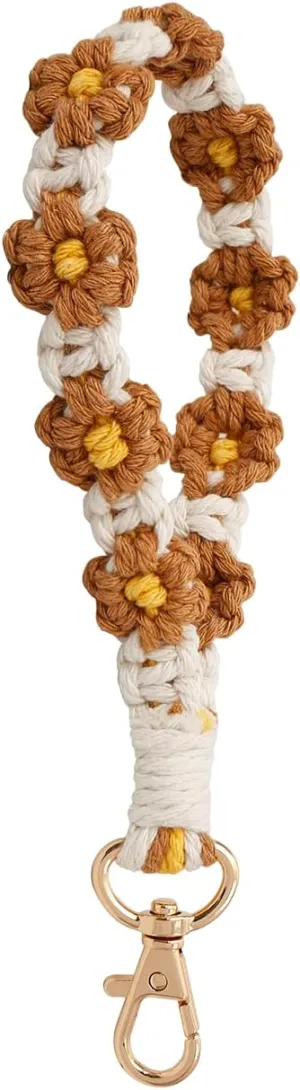 XGALBLA Cute Macrame Keychain Boho Handmade Weave Wristlet Bracelet Keychain Floral Wrist Lanyard Keyring Holder for Women
