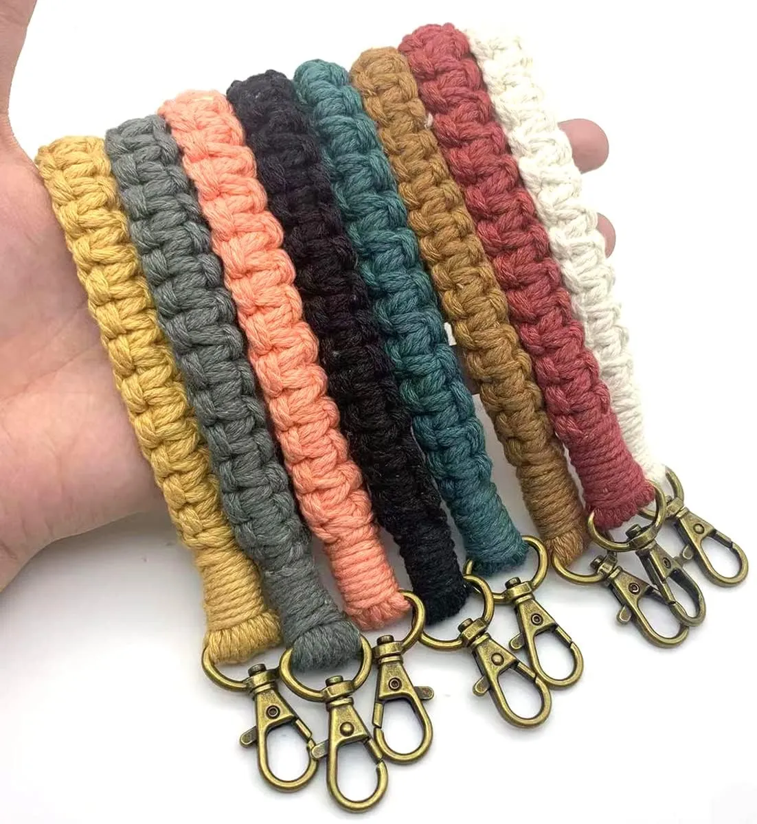 XGALBLA Macrame Keychain Boho Handmade Wristlet Bracelet Keychain Wrist Lanyard Handmade Weave Exquisite Holder for Women