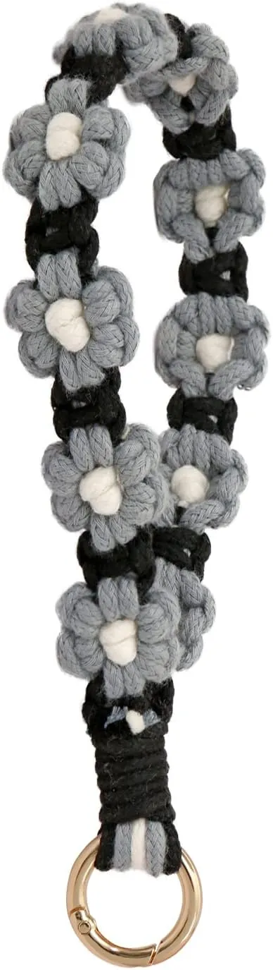 XGALBLA Women's Durable Macrame Keychain Boho Handmade Wristlet Bracelet Keychain Flower Floral Wrist Lanyard Handmade Holder