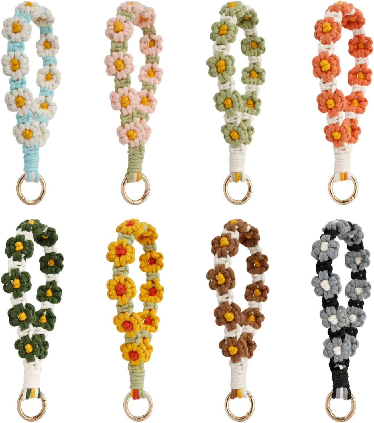 XGALBLA Women's Durable Macrame Keychain Boho Handmade Wristlet Bracelet Keychain Flower Floral Wrist Lanyard Handmade Holder