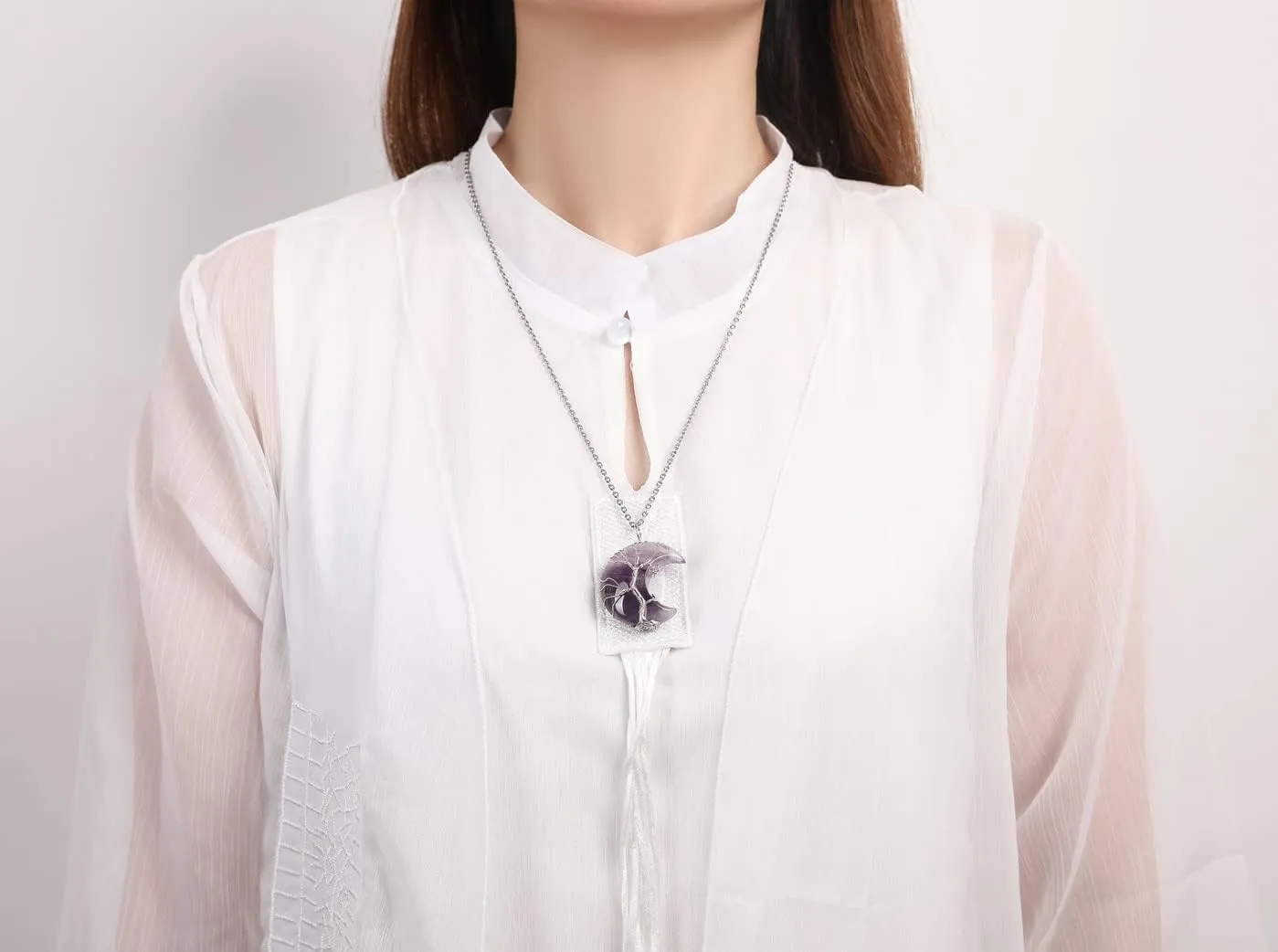 XIANNVXI Necklaces for Women Crescent Moon Pendant Necklace Tree of Life Wire Wrapped Crystal Necklaces Natural Gemstone Quartz Jewelry for Women Men