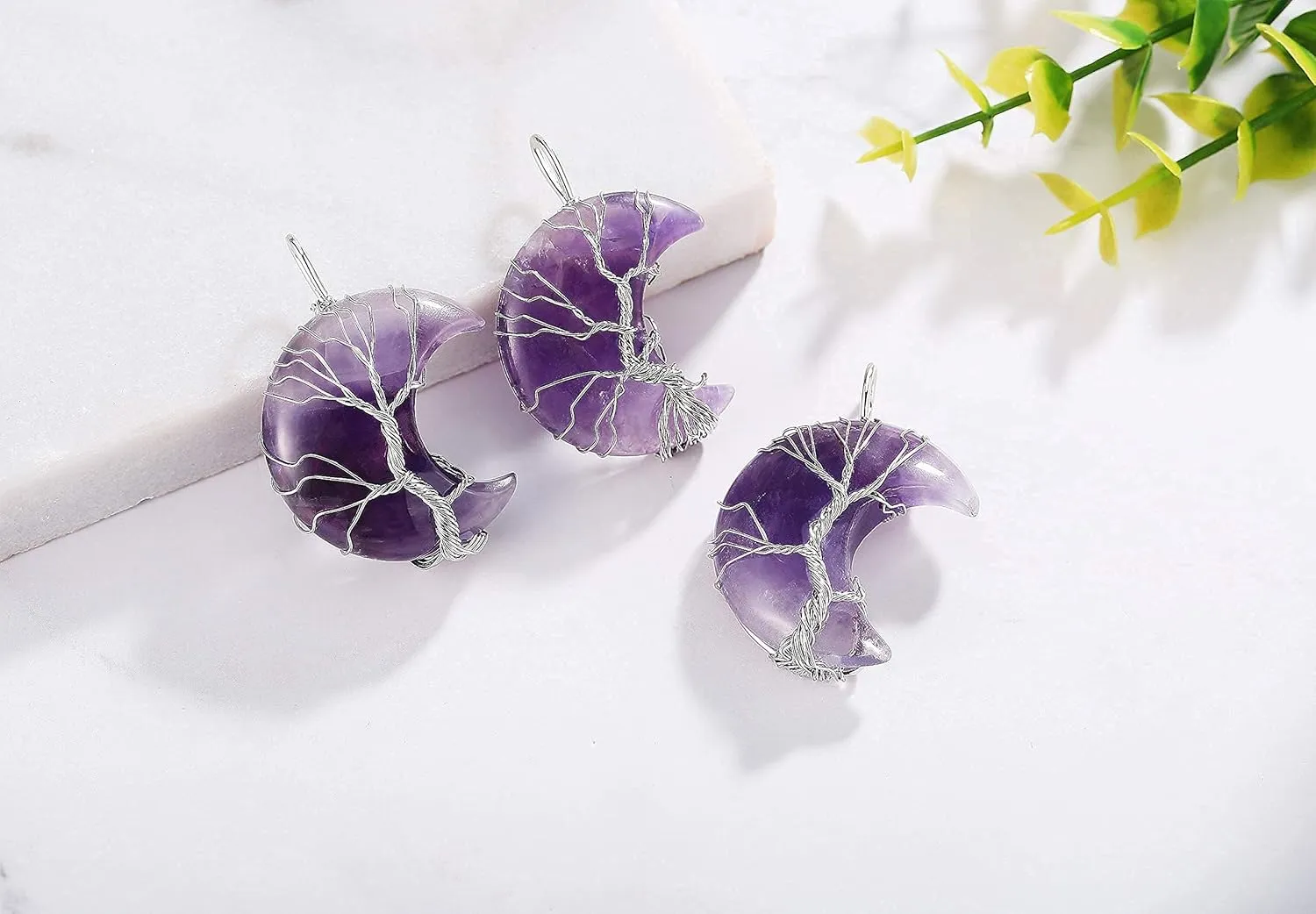 XIANNVXI Necklaces for Women Crescent Moon Pendant Necklace Tree of Life Wire Wrapped Crystal Necklaces Natural Gemstone Quartz Jewelry for Women Men