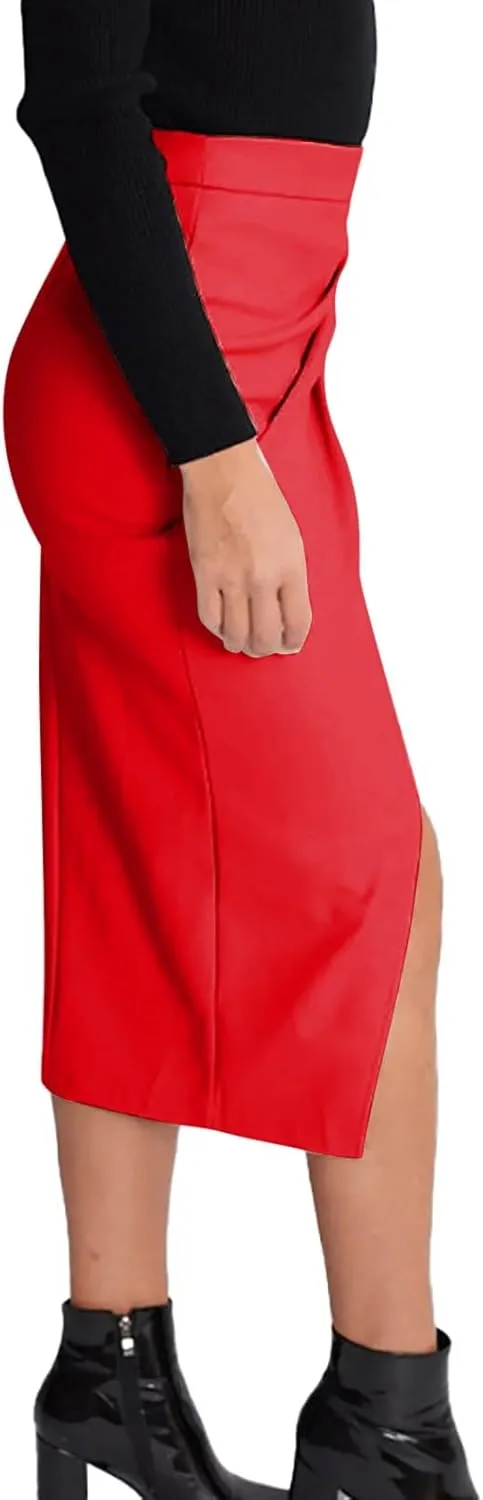 XOWRTE Women Midi Skirts Women Casual Solid Color Pu Skirt Solid Color High Waist Irregular Sexy Pleated Hip Skirt