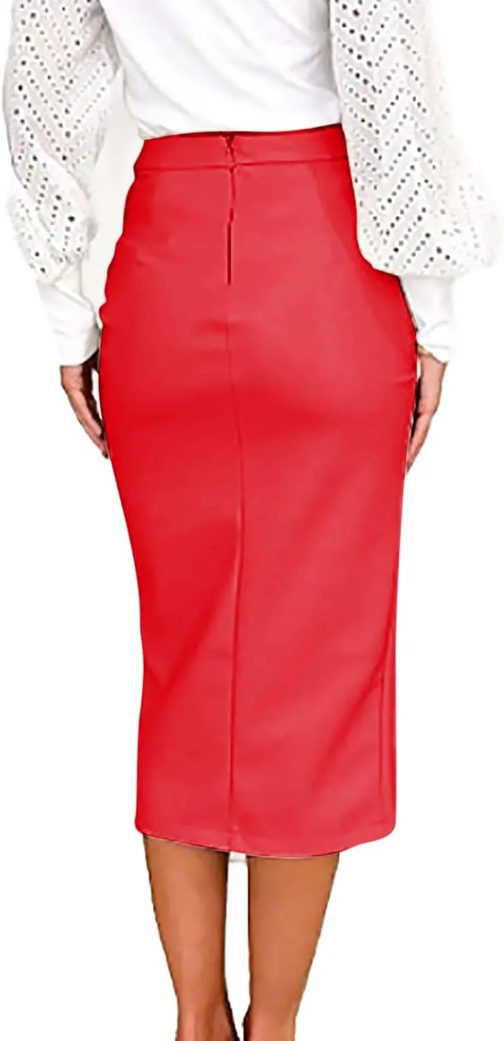 XOWRTE Women Midi Skirts Women Casual Solid Color Pu Skirt Solid Color High Waist Irregular Sexy Pleated Hip Skirt