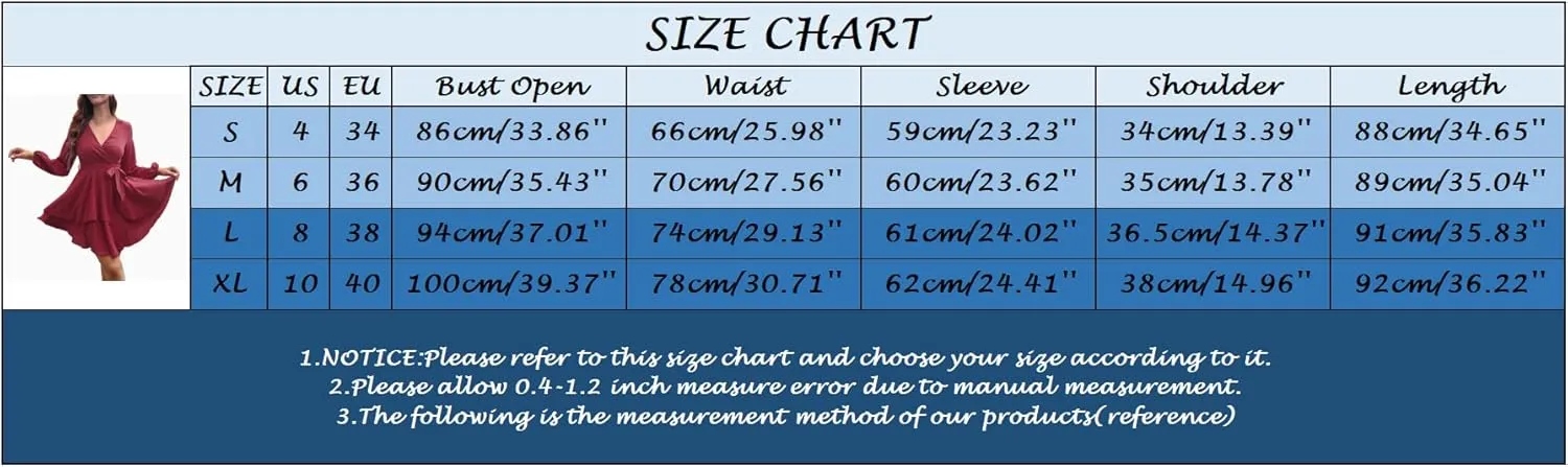 XOWRTE Women's Sexy Wrap Deep V Neck Dress Long Sleeve 2023 Tie Waist Ruffle Hem Cocktail Wedding Party Swing Mini Dresses