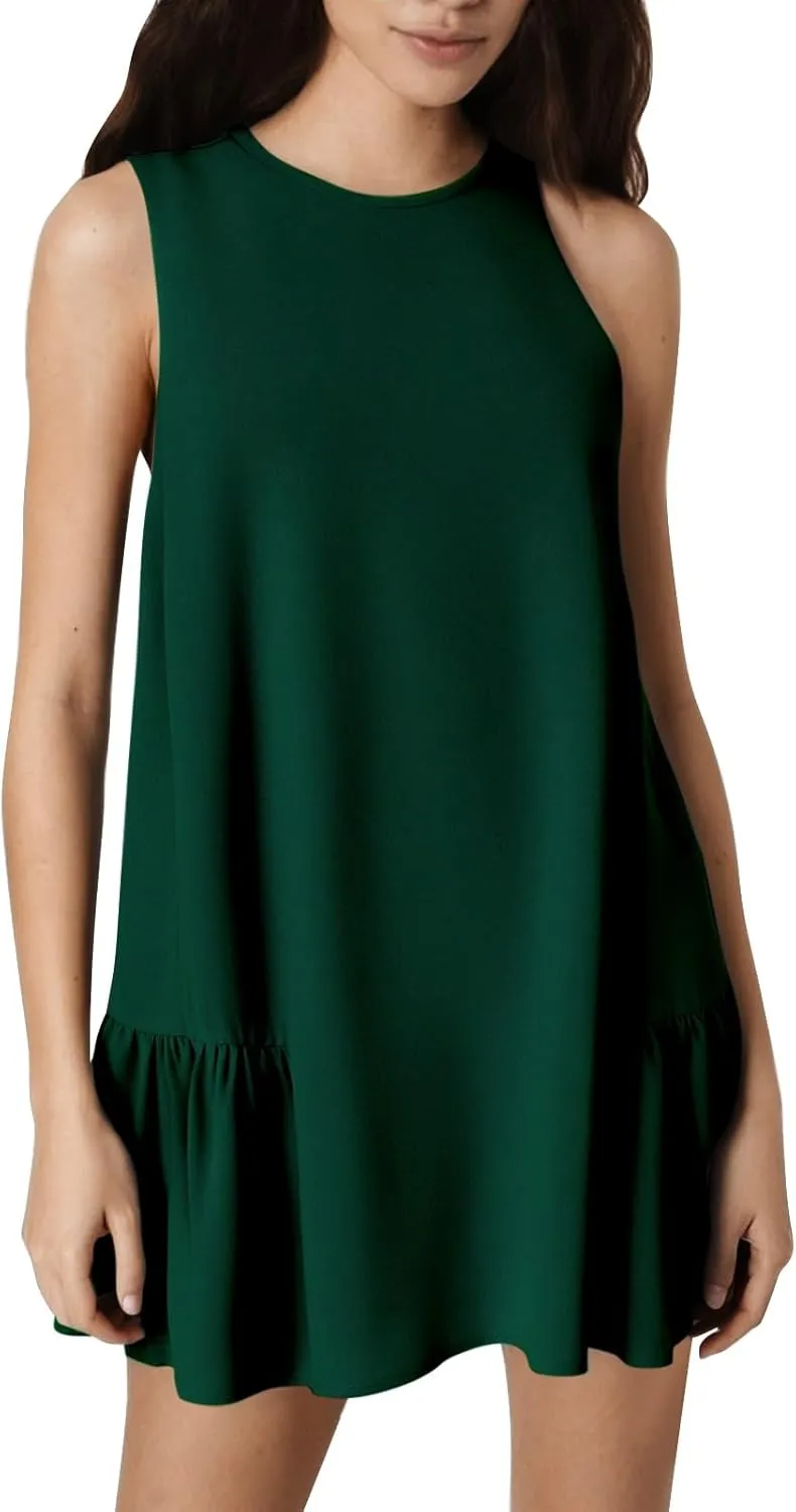 XOWRTE Women's Summer Dresses Round Neck Sleeveless Tank Dress Casual A-Line Sundresses Beach Vacation Clothes Mini Dress