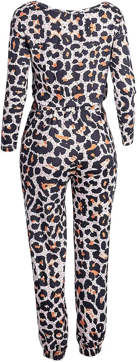 xxxiticat Women's Off Shoulder Camo Jumpsuit Long Sleeve Drawstring Waist Plaid Leopard Print Club Casual Rompers
