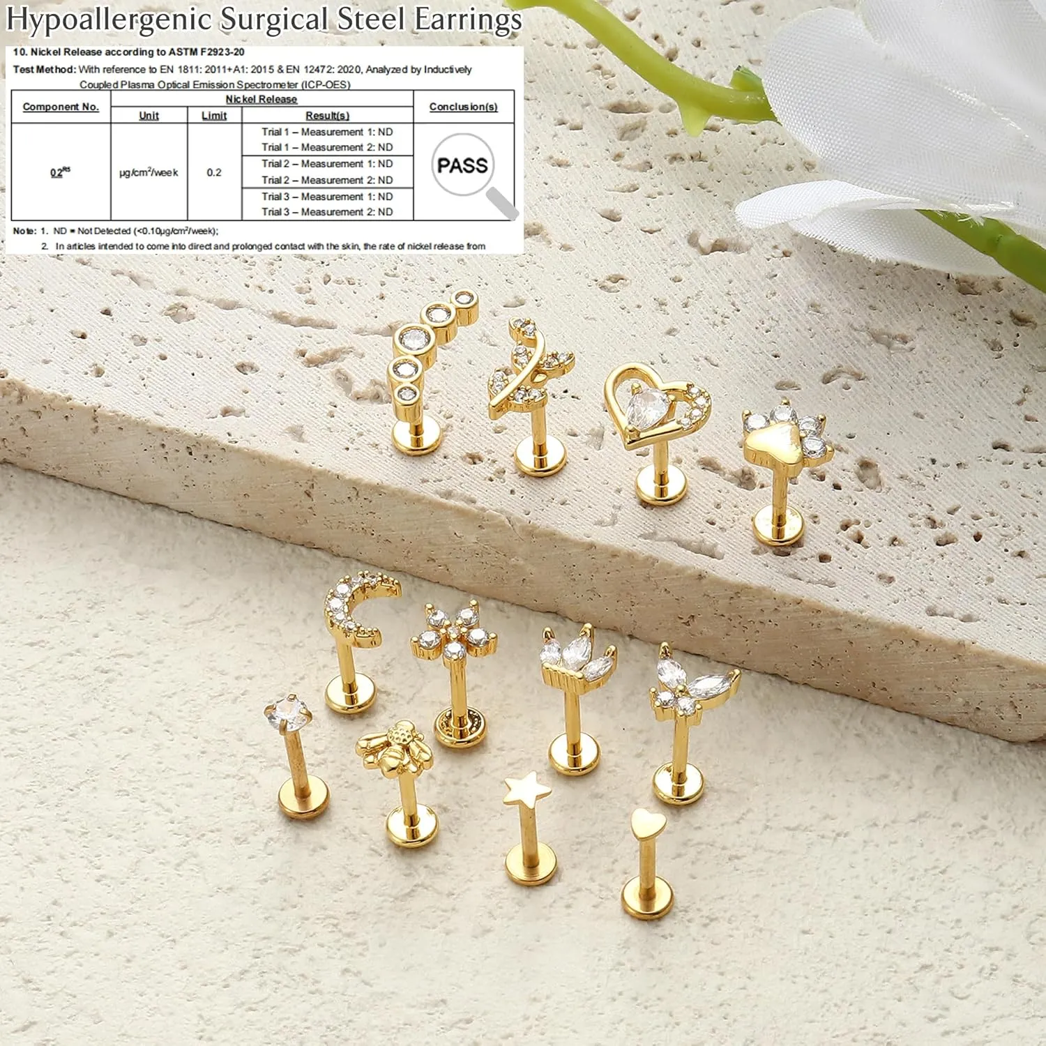 YADOCA 12Pcs 16G Tragus Earrings for Women Flat Back Cartilage Earring Stainless Steel Top Screw CZ Butterfly Bee Flower Moon Heart Flatback Stud Earrings Labret Conch Helix Cartilage Tragus Piercing Jewelry Set